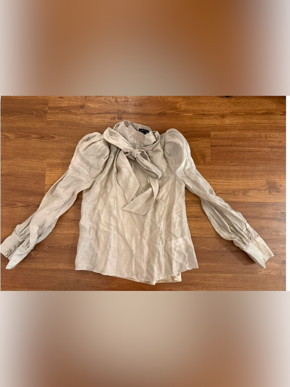 Karen Millen Tan Tie-Neck Long Sleeve Blouse